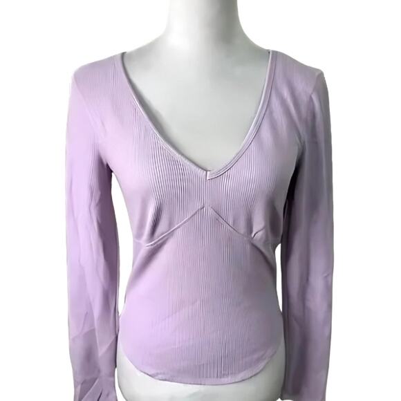 BP. Long Sleeve Soft Ribbed Deep V Neck Slim fit Thermal Top Purple W Small NWT - Picture 1 of 9
